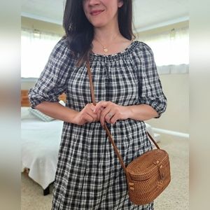Old Navy medium prairie dress in black & oatmeal plaid